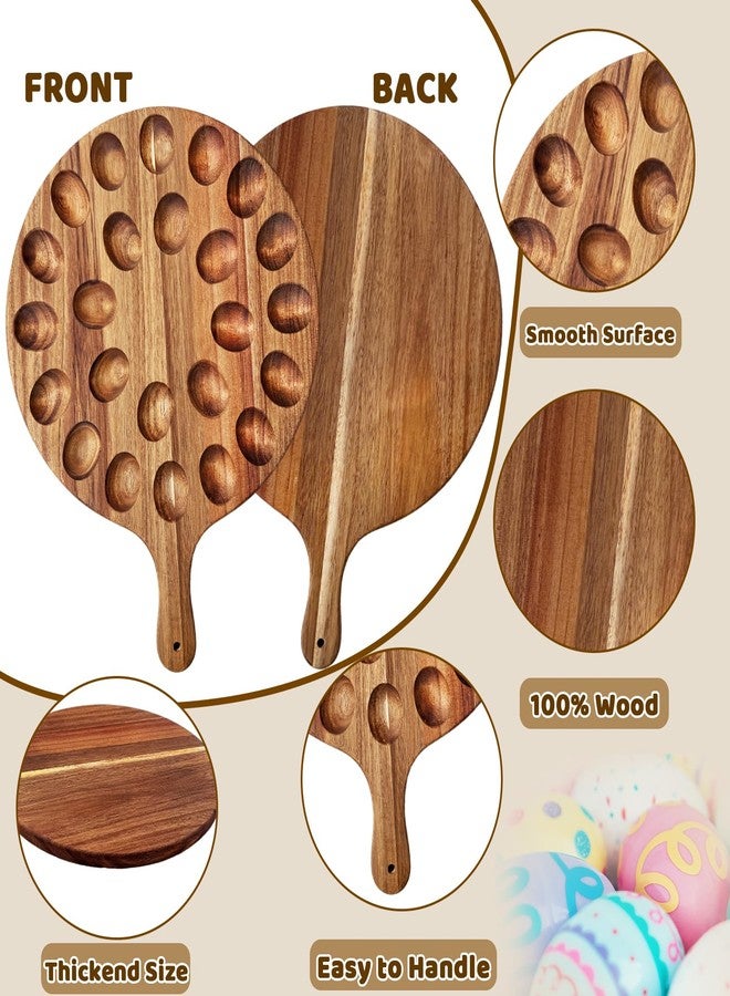 Baaxxango Deviled Egg Platter,Wooden Deviled Egg Tray,Reversible 24 Holes Round Egg Holder Container Charcuterie Board for Kitchen Countertops,Serving Tray(Acacia Wood) - Image 3