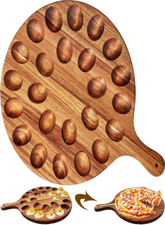 Baaxxango Deviled Egg Platter,Wooden Deviled Egg Tray,Reversible 24 Holes Round Egg Holder Container Charcuterie Board for Kitchen Countertops,Serving Tray(Acacia Wood) - Image 1