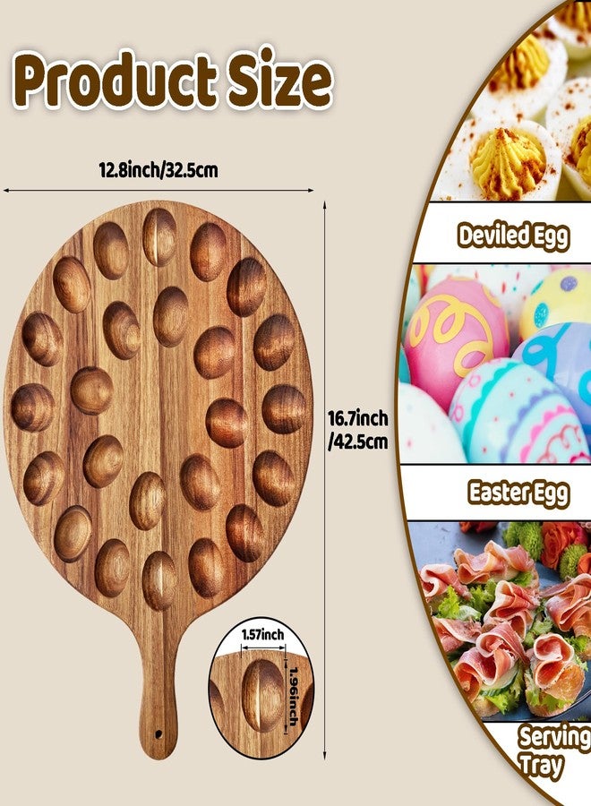 Baaxxango Deviled Egg Platter,Wooden Deviled Egg Tray,Reversible 24 Holes Round Egg Holder Container Charcuterie Board for Kitchen Countertops,Serving Tray(Acacia Wood) - Image 2