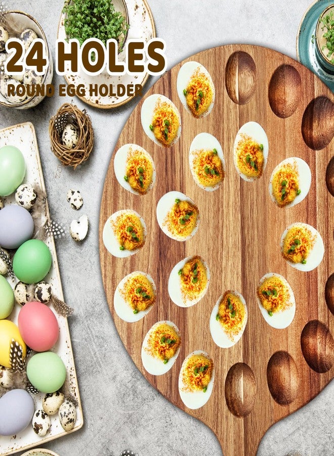 Baaxxango Deviled Egg Platter,Wooden Deviled Egg Tray,Reversible 24 Holes Round Egg Holder Container Charcuterie Board for Kitchen Countertops,Serving Tray(Acacia Wood) - Image 4