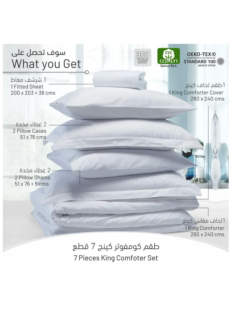 Donetella Comforter Set 7-Pieces Double Size Hotel Style All Season Cotton Rich Bedding Set With Removable Cover And Down Alternative Filling, Grey