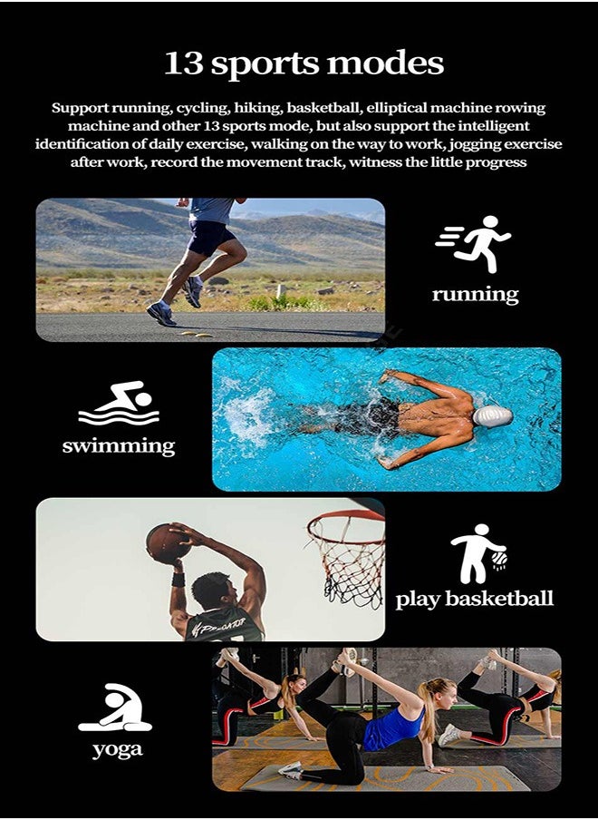 Men's Fashion Simplicity Style Full Touch Screen Round IP67 Waterproof Multifunctional Sports Smart Watch Bluetooth Call Support Android IOS Black Stainless Steel Free Silicone band