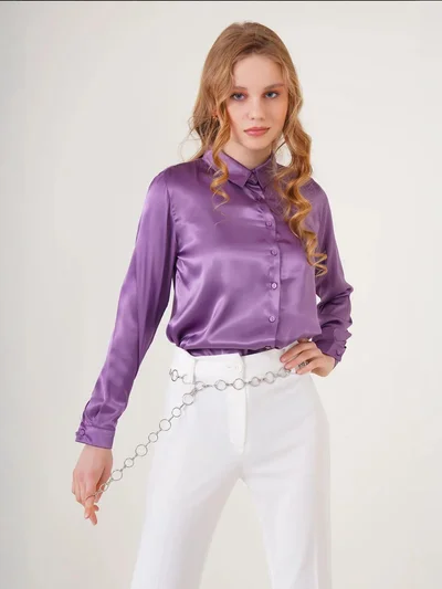 BIG DART BDART Satin Long Sleeve Button Up Shirt