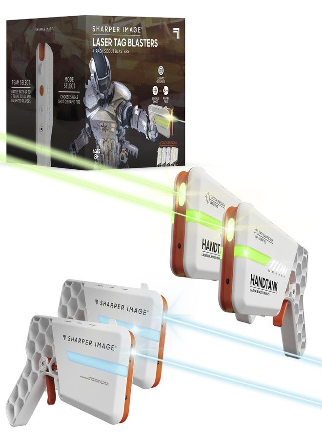 Sharper Image Tag Blaster Set - 4-Pack with Lights & Sounds, 110-ft Range, 7 Team Colors, Dual Firing Modes| Indoor & Outdoor Game for Kids Teens Adults| No Vests Needed, White - Image 1