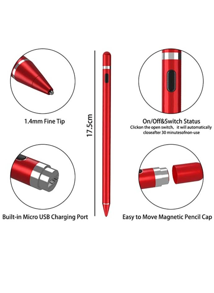 DUSALA Active Stylus Pen for Touch Screens 1.5mm Fine Point Rechargeable Digital Pencil Capacitive Pen Fine Point Stylus Pen Pencil Compatible with iPhone iPad and Other Tablets (Red) - Image 3