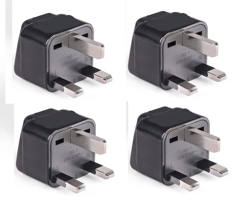 RV India to UK UAE Hong Kong More Type G Travel Adapter Plug 4 Pack Black Color  - Image 1