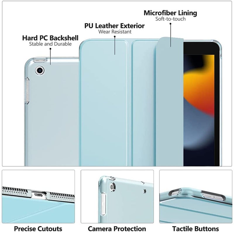 ProElite Smart Trifold Hard Back Flip Stand Case Cover for Apple iPad 9.7 inch 2018/2017 5th 6th Generation with Stylus Pen- Light Blue - Image 2