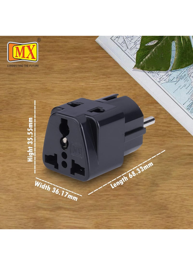 MX MX Europe Travel Adapter India to Europe Schuko Plug multipin Adapter 2 pin 3 Pin Universal Socket Type EF European Plug Worldwide Travel Adapter Use for Home Office MultiPurpose Black_2 pcs  - Image 5