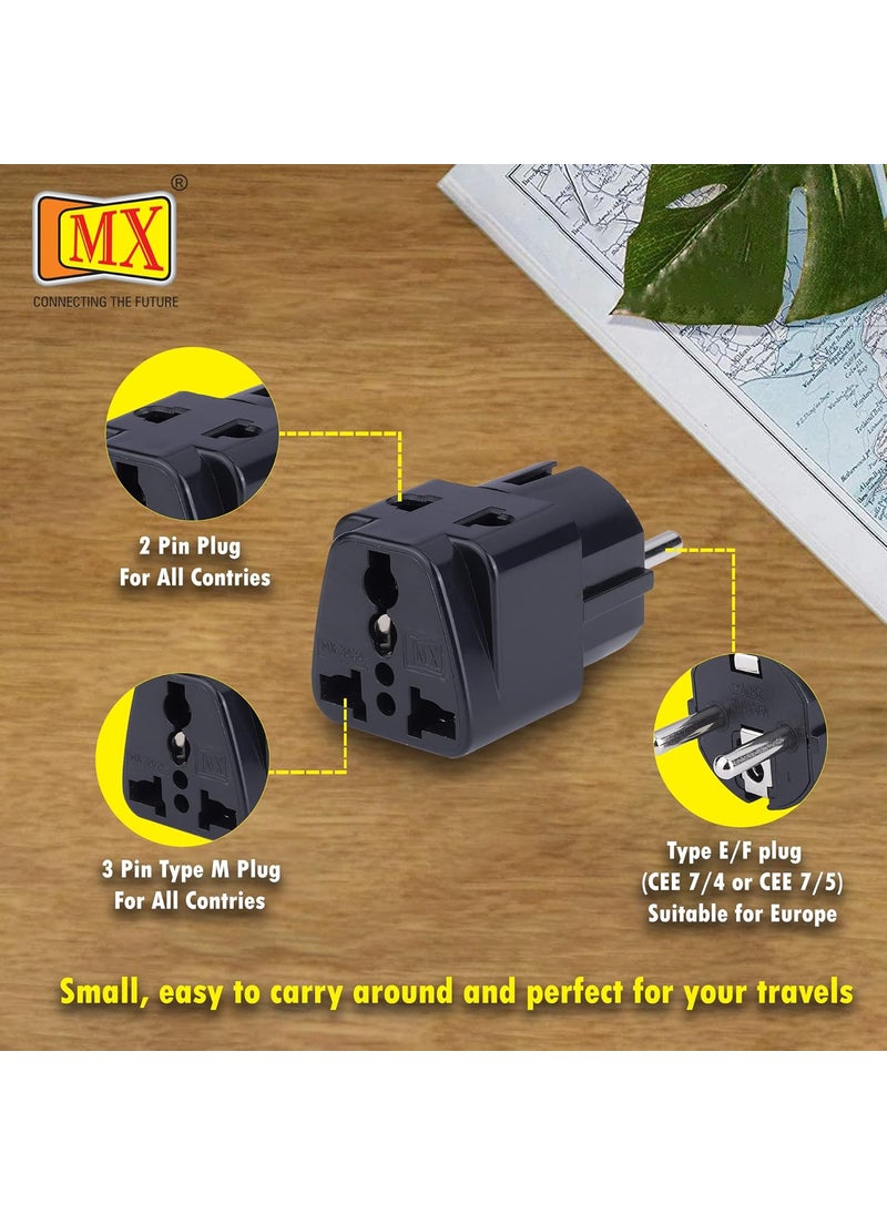MX MX Europe Travel Adapter India to Europe Schuko Plug multipin Adapter 2 pin 3 Pin Universal Socket Type EF European Plug Worldwide Travel Adapter Use for Home Office MultiPurpose Black_2 pcs  - Image 2