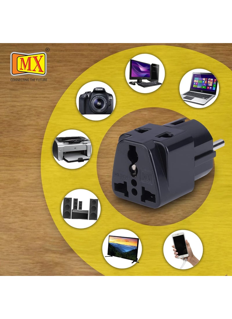 MX MX Europe Travel Adapter India to Europe Schuko Plug multipin Adapter 2 pin 3 Pin Universal Socket Type EF European Plug Worldwide Travel Adapter Use for Home Office MultiPurpose Black_2 pcs  - Image 4