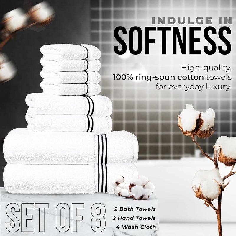 Simpli-Magic 8-Piece Premium Towel Set, 2 Bath Towels, 2 Hand Towels, and 4 Wash Cloths, 100% Ring Spun Cotton Highly Absorbent Towels for Bathroom, Gym, Hotel, and Spa - Image 5