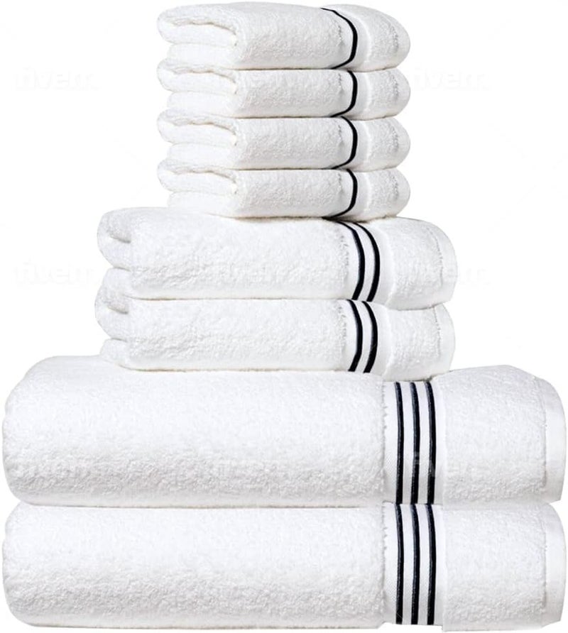 Simpli-Magic 8-Piece Premium Towel Set, 2 Bath Towels, 2 Hand Towels, and 4 Wash Cloths, 100% Ring Spun Cotton Highly Absorbent Towels for Bathroom, Gym, Hotel, and Spa - Image 1
