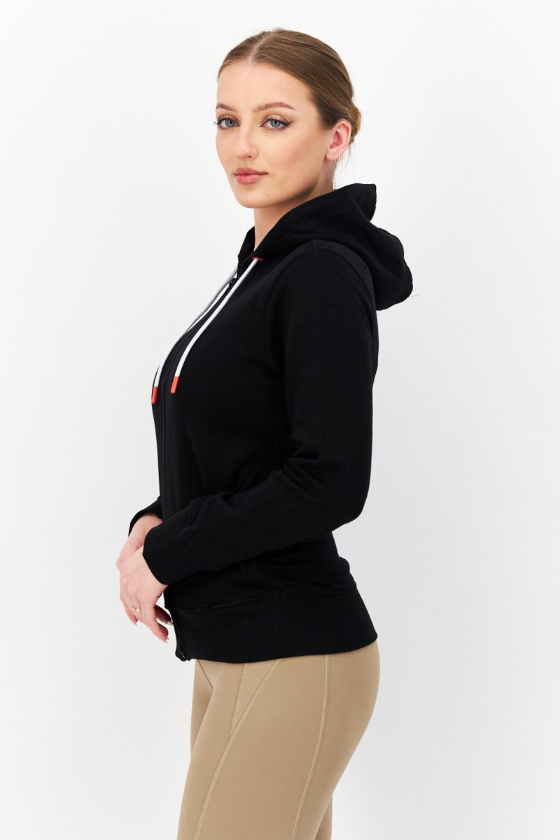 DIFUZED Women Hooded Long Sleeve Full Zip Embroidered Sweatshirt, Black - Image 2