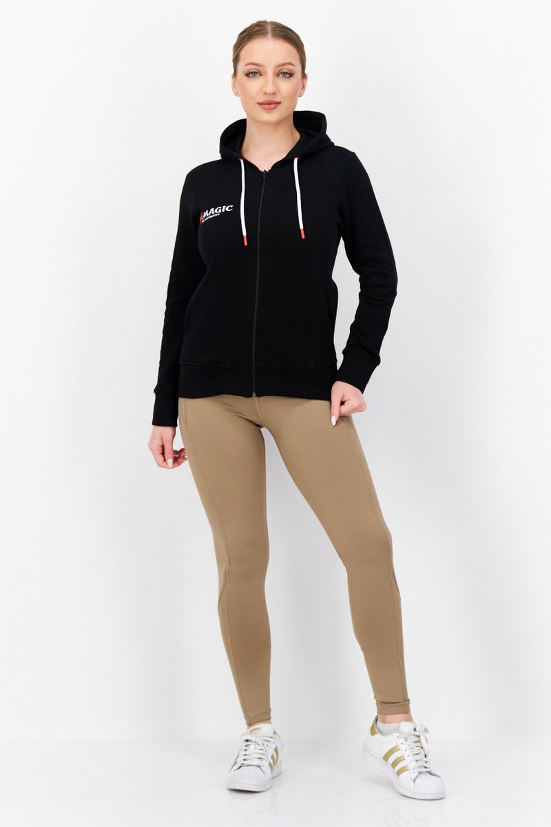 DIFUZED Women Hooded Long Sleeve Full Zip Embroidered Sweatshirt, Black - Image 4