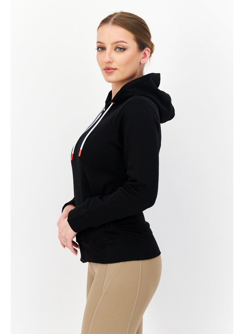 DIFUZED Women Hooded Long Sleeve Full Zip Embroidered Sweatshirt, Black - Image 5