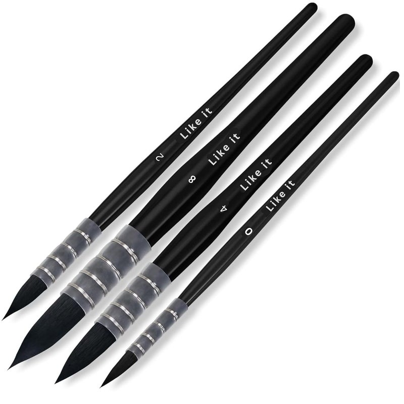 Like-It ﻿Artist Professional Painting Brushes | Black MOP Brush Set of 4 with Brush Holder | Ideal for Watercolor and Acrylic Painting - Image 2