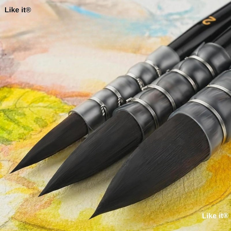 Like-It ﻿Artist Professional Painting Brushes | Black MOP Brush Set of 4 with Brush Holder | Ideal for Watercolor and Acrylic Painting - Image 5