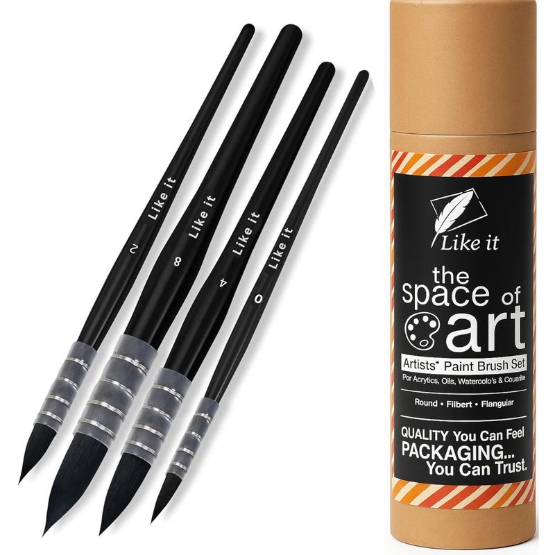 Like-It ﻿Artist Professional Painting Brushes | Black MOP Brush Set of 4 with Brush Holder | Ideal for Watercolor and Acrylic Painting - Image 1