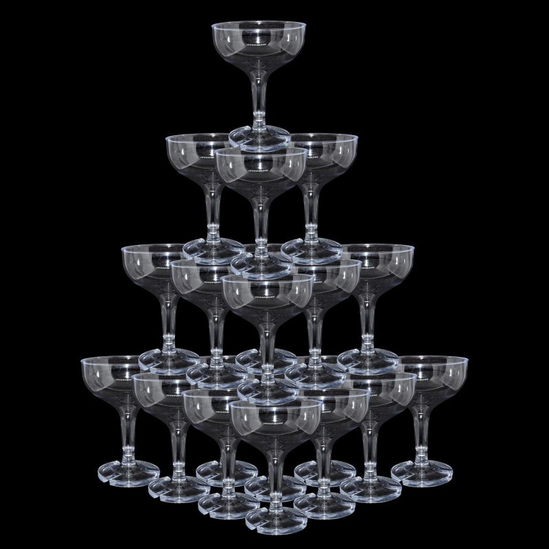 KYAPCK 50 Pcs Plastic Champagne Coupe Glasses for Parties 5 oz Disposable Champagne Glasses Unbreakable Acrylic Martini Glasses Clear