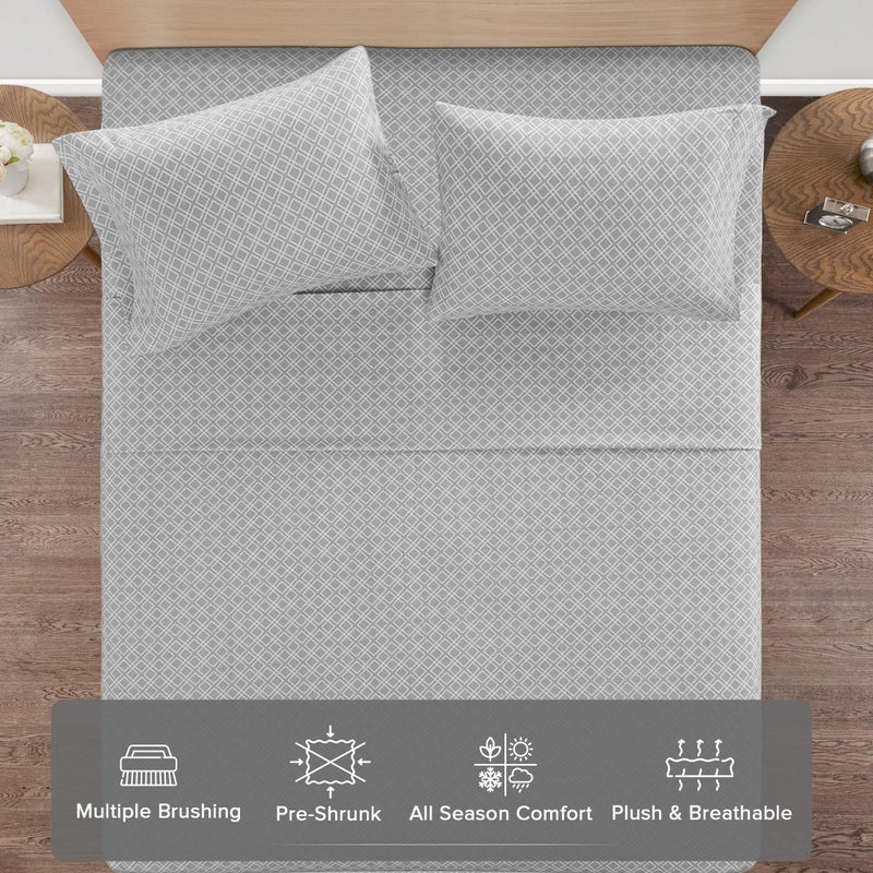 Comfort Spaces Cotton Flannel Sheets Queen Size, Ultra Soft Flannel Sheet Set with 14" Elastic Pocket Fits up to 16" Mattress, Breathable Print Warm Flannel Bedding, Grey Geo 4 Piece - Image 3