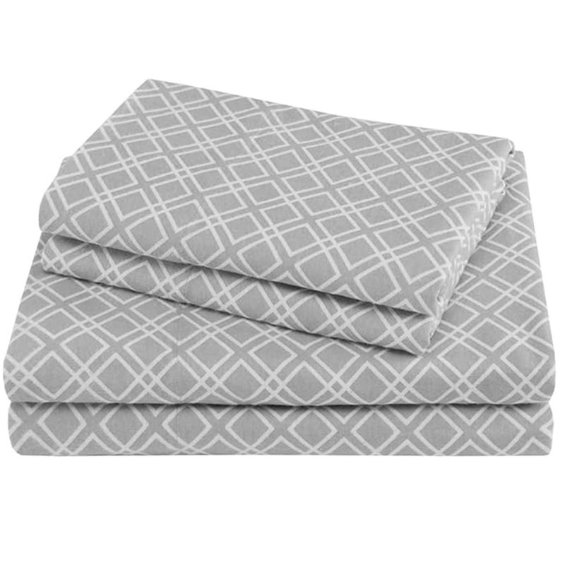 Comfort Spaces Cotton Flannel Sheets Queen Size, Ultra Soft Flannel Sheet Set with 14" Elastic Pocket Fits up to 16" Mattress, Breathable Print Warm Flannel Bedding, Grey Geo 4 Piece - Image 1