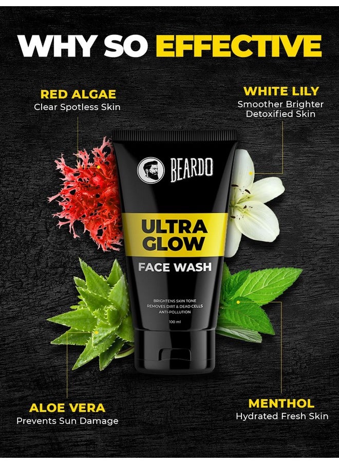 BEARDO - Ultraglow Face Wash For Men, 100Ml | Aloe Vera Facewash That Enhances & Balances Skin Tone | Glowing & Radiant Cleanser For Face With Menthol & White Lily - Image 1