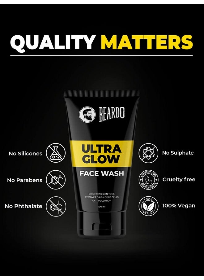 BEARDO - Ultraglow Face Wash For Men, 100Ml | Aloe Vera Facewash That Enhances & Balances Skin Tone | Glowing & Radiant Cleanser For Face With Menthol & White Lily - Image 1