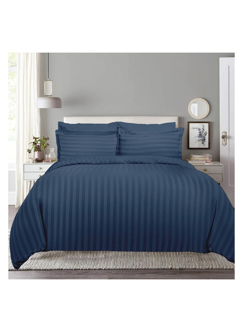 COMFY 6 PIECE 100 % COTTON HOTEL QUALITY STRIPED KING SIZE COMFORTER SET NAVY BLUE - Image 2