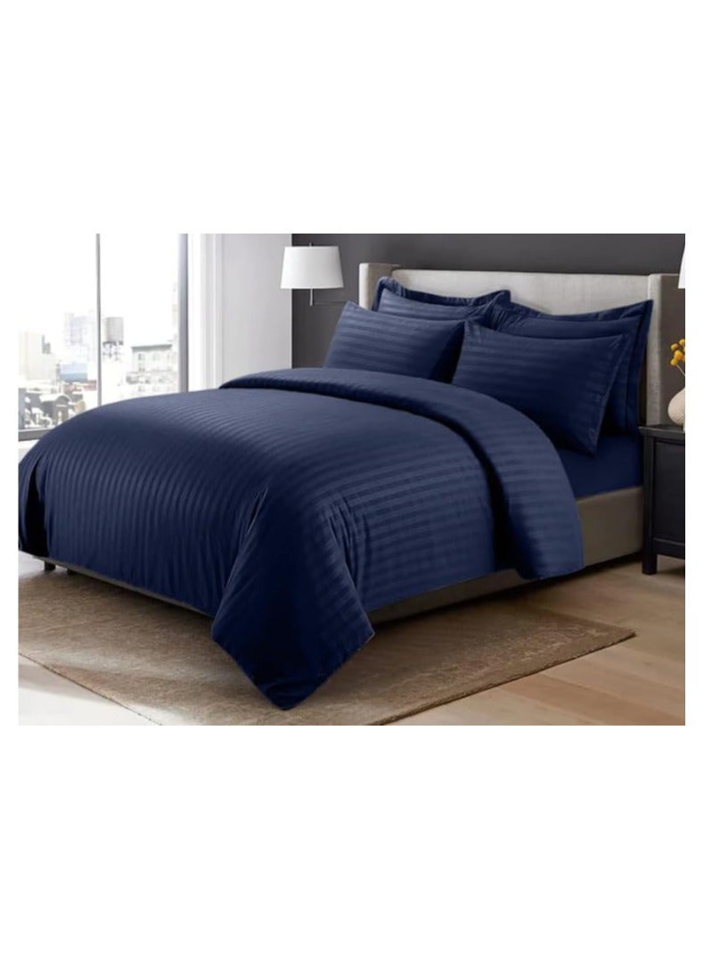 COMFY 6 PIECE 100 % COTTON HOTEL QUALITY STRIPED KING SIZE COMFORTER SET NAVY BLUE - Image 3