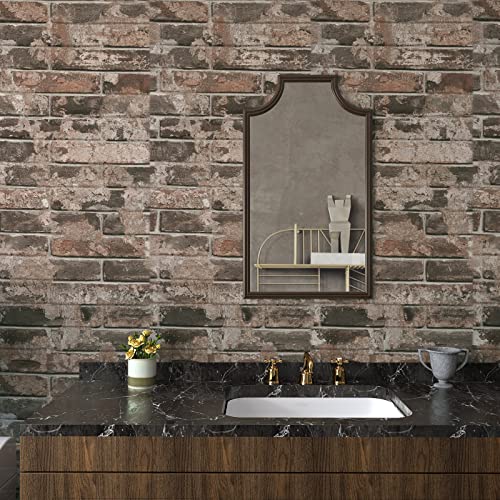 VaryPaper Vintage Brown Brick Wallpaper Peel and Stick 3D Textured Brick Contact Paper for Walls Removable Waterproof Self Adhesive Brick Wall Paper for Kitchen Backsplash Fireplace 157x787 - Image 1