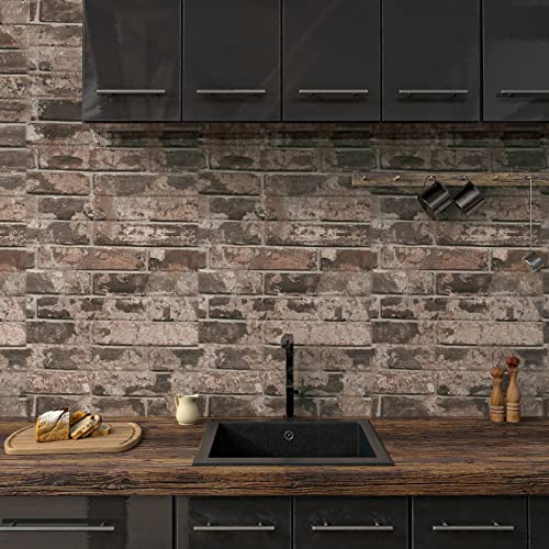VaryPaper Vintage Brown Brick Wallpaper Peel and Stick 3D Textured Brick Contact Paper for Walls Removable Waterproof Self Adhesive Brick Wall Paper for Kitchen Backsplash Fireplace 157x787 - Image 3
