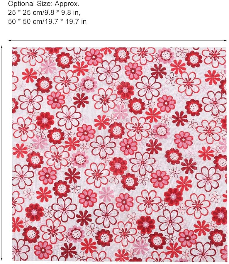 Keenso DIY Red Flower Cotton Fabric Patchwork Kit 7 Pieces 50x50cm for School Crafts Decorations - Image 5