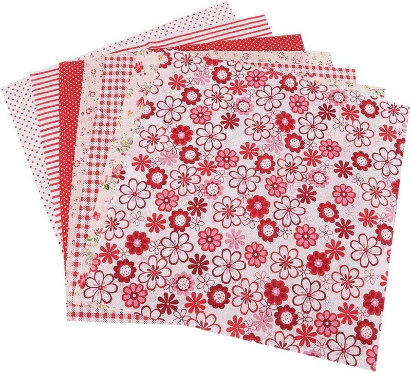Keenso DIY Red Flower Cotton Fabric Patchwork Kit 7 Pieces 50x50cm for School Crafts Decorations - Image 1