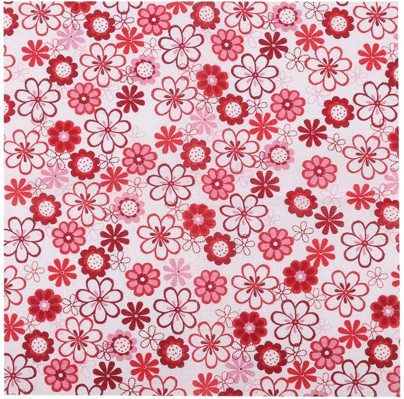 Keenso DIY Red Flower Cotton Fabric Patchwork Kit 7 Pieces 50x50cm for School Crafts Decorations - Image 4