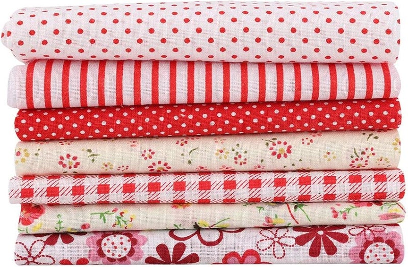 Keenso DIY Red Flower Cotton Fabric Patchwork Kit 7 Pieces 50x50cm for School Crafts Decorations - Image 3