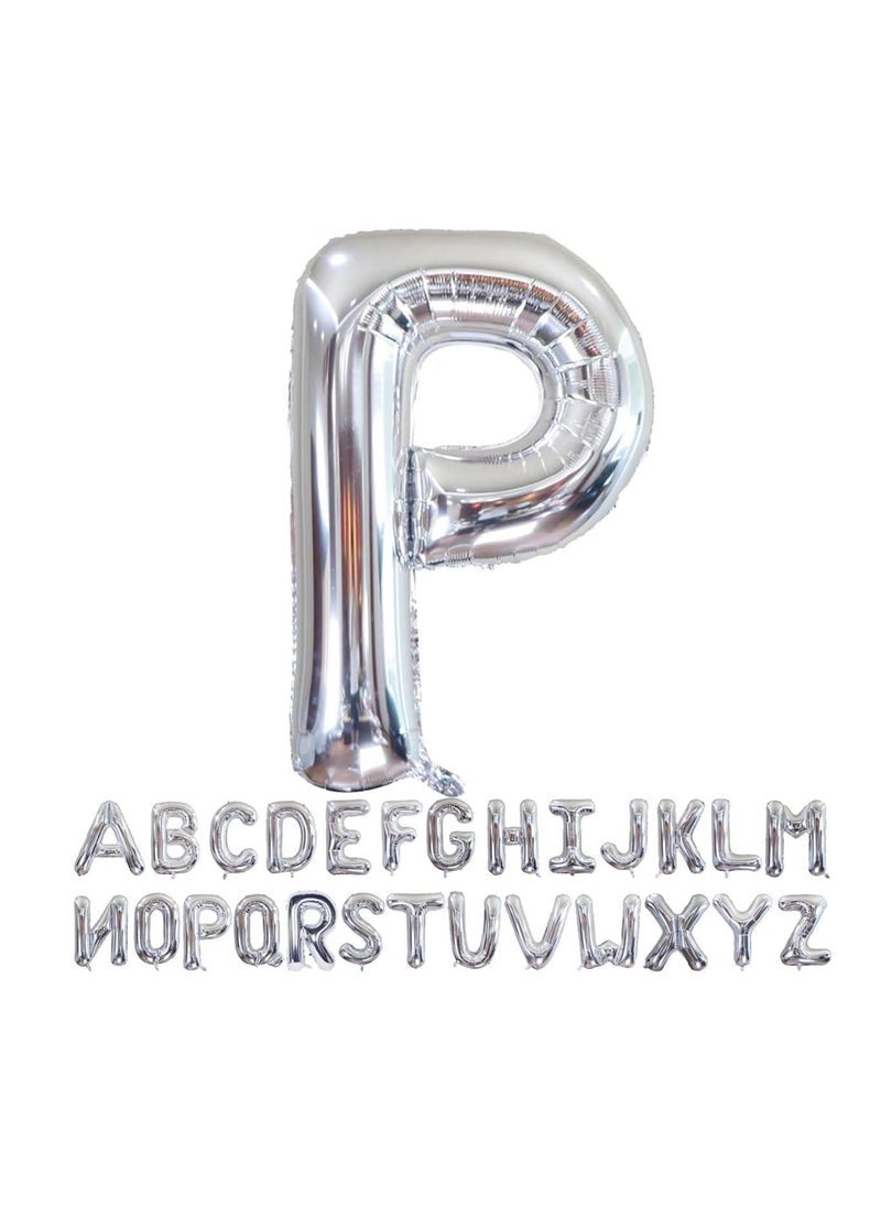بارتي ويذ إيما الحروف الفضية البالونات من الألف إلى الياء 32 بوصة بالونات الأبجدية الكبيرة الفضة رقائق الهيليوم رسالة بالون لتزيين حفل عيد ميلاد الذكرى السنوية لزفاف الزفاف (فضي-P) - Image 1