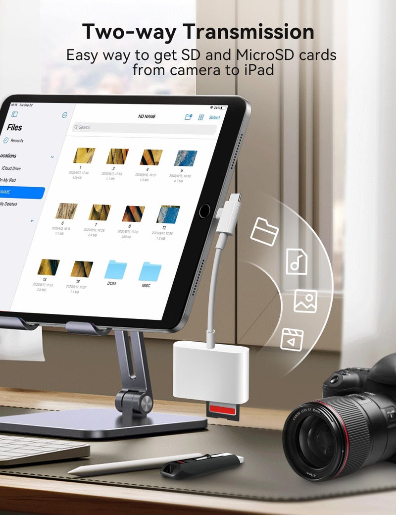 OPxjzws قارئ بطاقة SD OPxjzws لجهاز iPhone، محول بطاقة SD مع موصلات مزدوجة Lightening و USB C، يدعم microSD و SD و USB-A OTG، قارئ ذاكرة كاميرا محمولة لجهاز iPhone و Mac و MacBook و iPad - Image 4