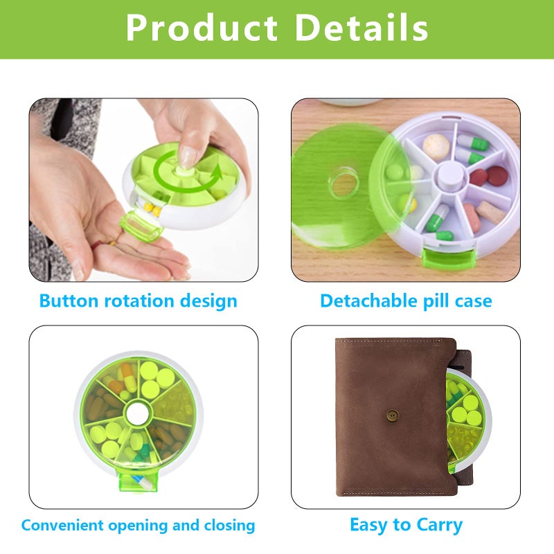 INVODA Pill Organizer Weekly 3PCS,INVODA Pill Case 7 Day 3 Times Medicine Pill Dispenser,Push Button Rotate Pill Planner with 7 Compartments (3 Group) - Image 5