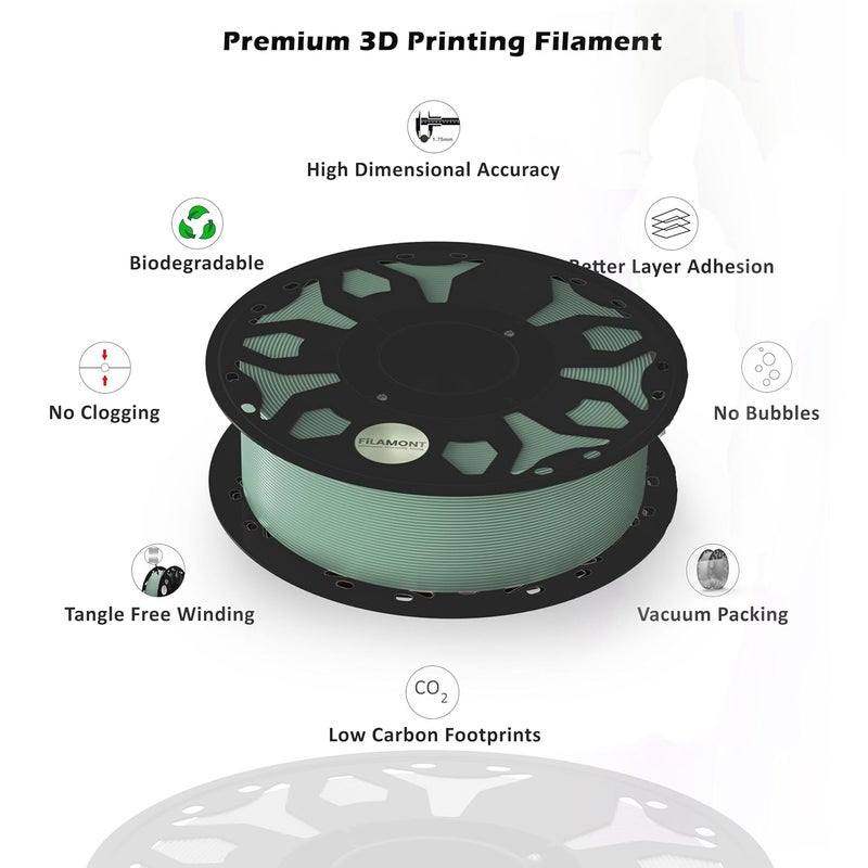 Protomont TECHNOLOGIES فيلا مونت 1.75 مم خيوط طباعة ثلاثية الأبعاد PLA بريميوم بلس متوافقة مع معظم طابعات FDM (أخضر عسكري غير لامع) - Image 3