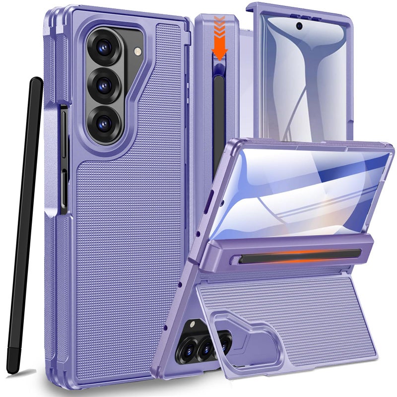 NINKI for Samsung Z Fold 7 Case with S Pen Holder & Stylus and Hidden Kickstand, Hinge Protective Screen Protector Phone Cover for Samsung Galaxy Z Fold 7 Case with Slim S Pen Slot and Stand â€“ Purple - Image 1