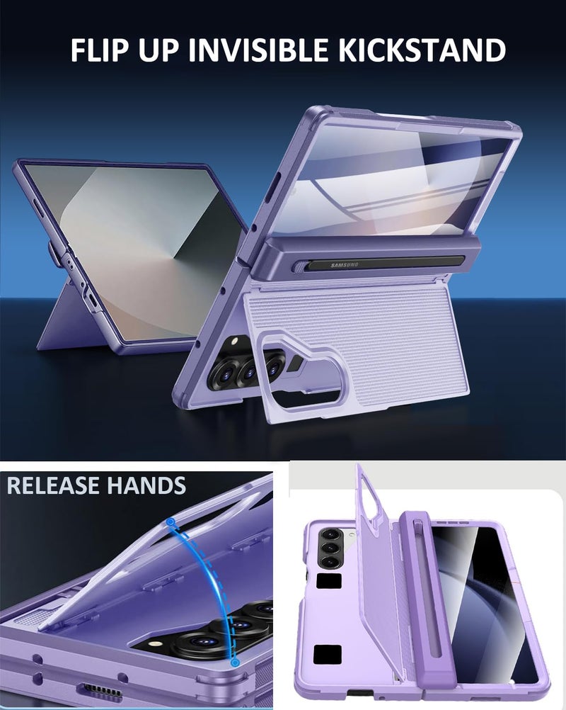 NINKI for Samsung Z Fold 7 Case with S Pen Holder & Stylus and Hidden Kickstand, Hinge Protective Screen Protector Phone Cover for Samsung Galaxy Z Fold 7 Case with Slim S Pen Slot and Stand â€“ Purple - Image 3
