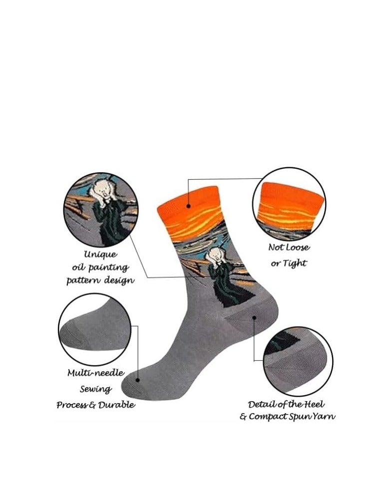 Chalier 5 Pairs Womens Famous Painting Art Printed Funny Casual Cotton Crew Socks, Art Painting B, Fits shoe size, mens 5-10, womens 6-11 - Image 3