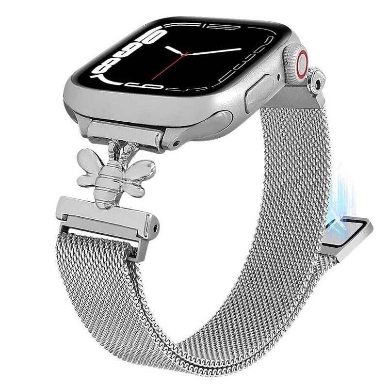 QX سوار ساعة ذكية سوار معدني من الستانلس ستيل متوافق مع Apple Watch / SE بملاءمة قابلة للتعديل وحزام بديل بتصميم معدني أنيق باللون فضي قابل للتعديل باللون الفضي - Image 1
