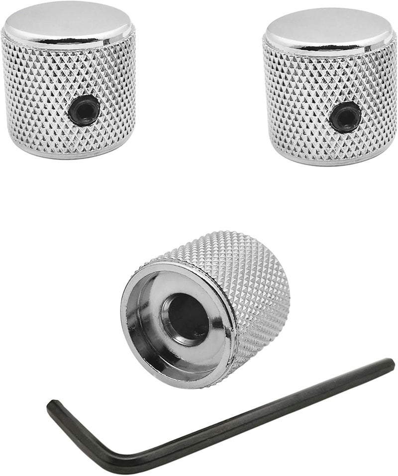 guyker 3Pcs Guitar Control Knobs for 1/4"(6.4mm) Dia. Shaft Pots - Dome Potentiometer Knob Compatible with Fender TL Style Electric Guitar or Precision Bass (Chrome) - Image 1