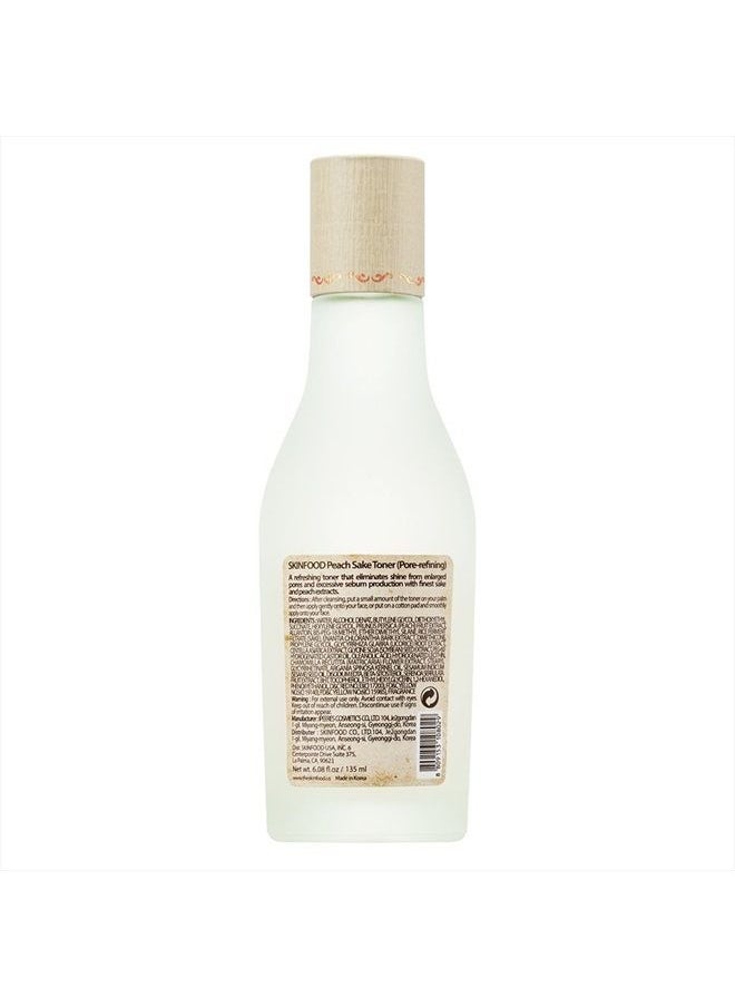 SKINFOOD Peach Sake Facial Toner 135ml - Tighten Pores and Sebum Control - Skin Moisturizing, Refining, & Hydrating Facial Toners for Oily Skin - Enlarge and Deep Pores Remedy (4.56 fl.oz.)