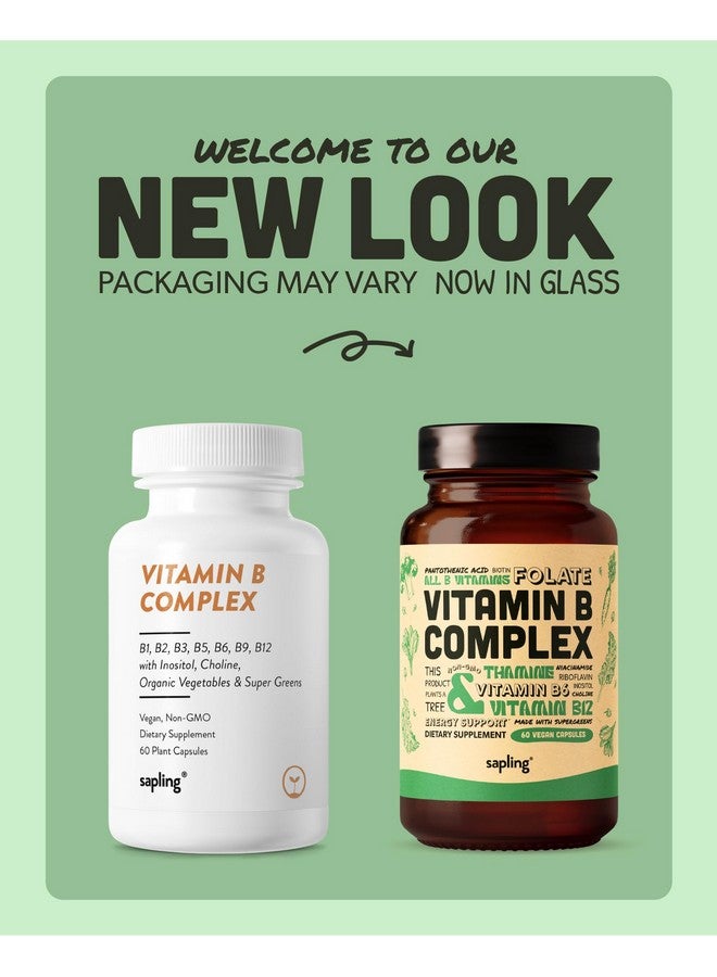sapling sapling Vegan Vitamin B Complex - Whole Food Blend with Essential B Vitamins B1, B2, B3, B5, B6, B7, Folate, B12-60 Caps  - Image 1
