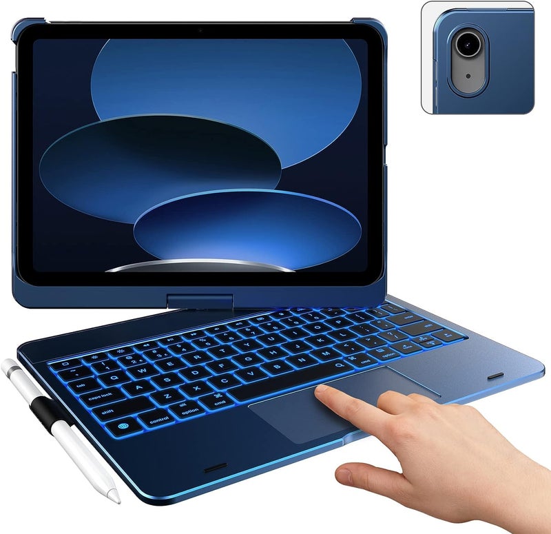typecase Touch Keyboard for 11th (A16) & 10th Gen with Multi-Touch Trackpad, 11-Colors Backlit, 360° Rotatable Multi Viewing Angle, Pencil Holder(Not fit to Air 11/Air 5th/Pro 11)-Midnight Blue26 - Image 1