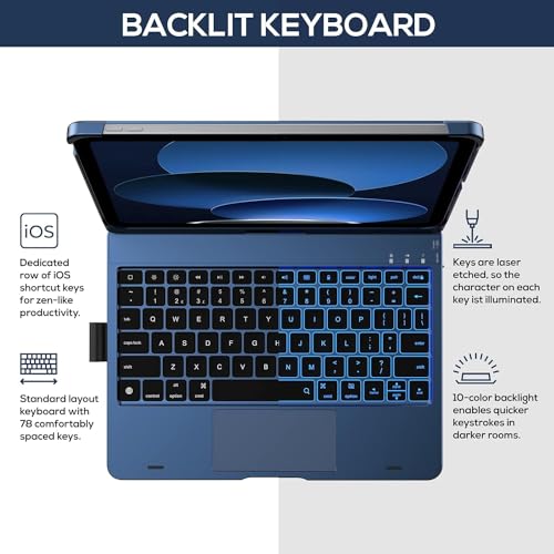 typecase Touch Keyboard for 11th (A16) & 10th Gen with Multi-Touch Trackpad, 11-Colors Backlit, 360° Rotatable Multi Viewing Angle, Pencil Holder(Not fit to Air 11/Air 5th/Pro 11)-Midnight Blue26 - Image 4