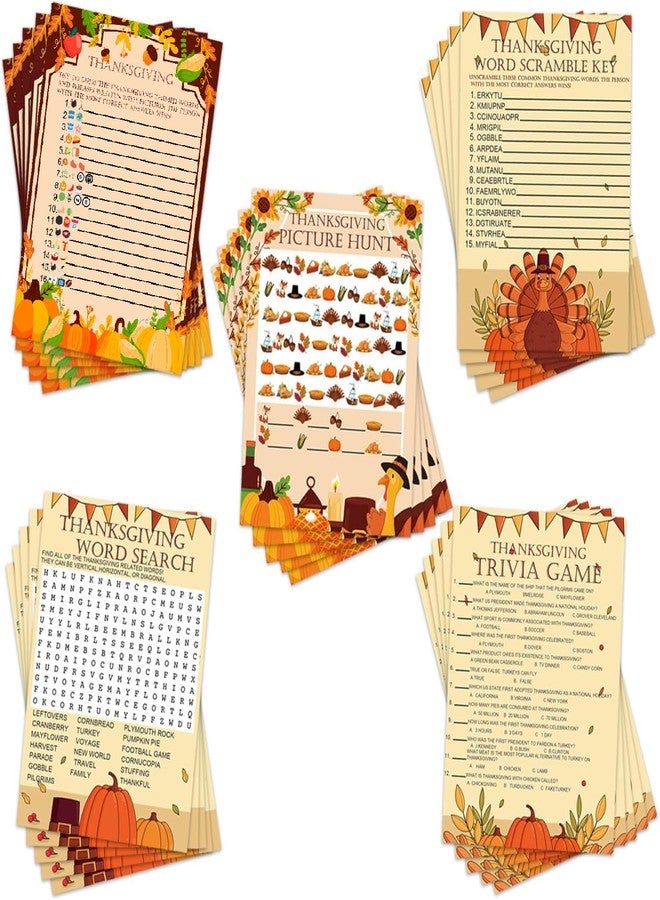 ام ال او ال ام مجموعة ألعاب عيد الشكر من MLOLM، ١٢٩ قطعة، تتضمن بطاقات ألعاب حفلات عيد الشكر للكبار، لعبة البحث عن الكلمات، لعبة الكلمات المتقاطعة، لعبة المعلومات العامة للعائلة، أنشطة حصاد الخريف، لوازم ألعاب الحفلات - Image 1