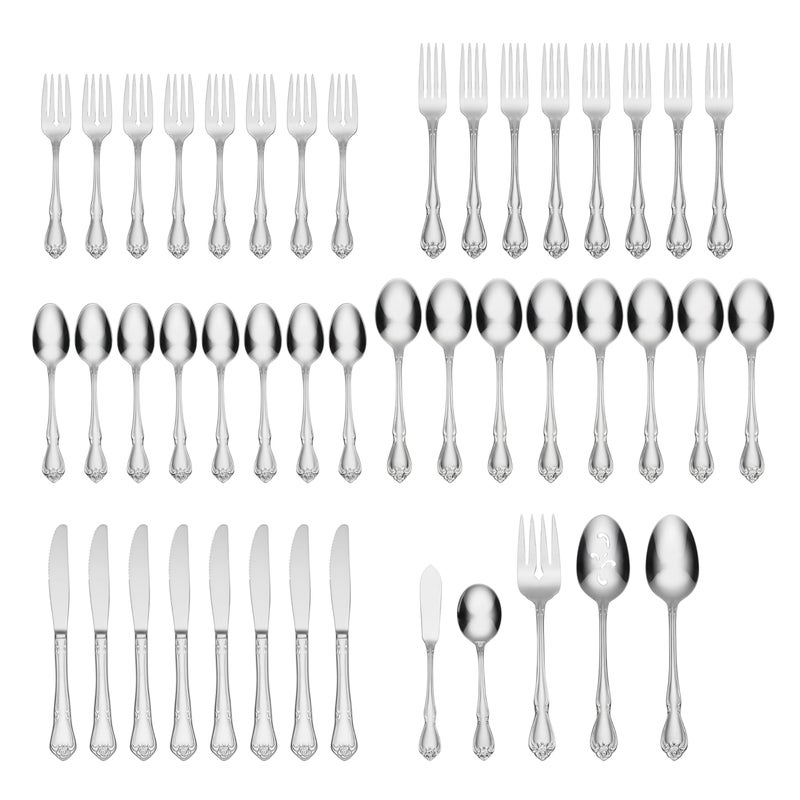 Oneida True Rose 45 Piece Everyday Flatware, Service for 8, 18/0 Stainless Steel, Silverware Set, Silver - Image 2